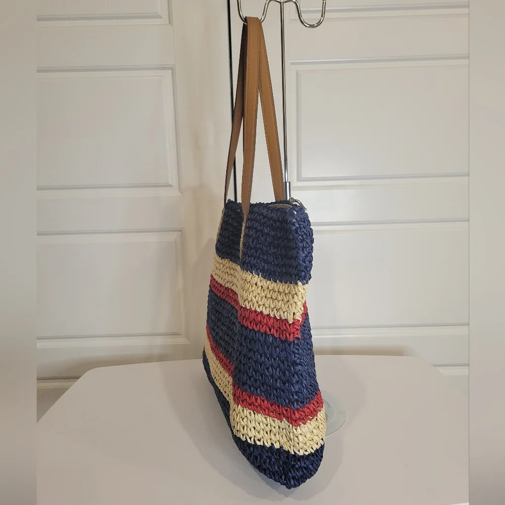 I.N.C. LARGE STRAW STRIPE TOTE/BEACH BAG NWT 20